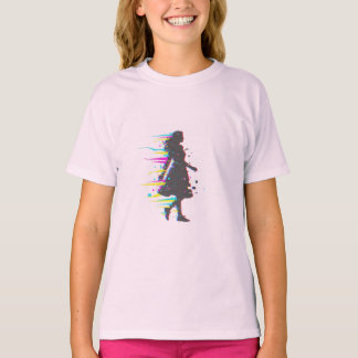 ミニマリスト グリッチアート 母のシルエット ネオン アート Tシャツ