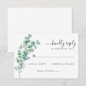 ミニマリスト・グリーンリー・フローラ・ユーカ結婚リプス 出欠カード (正面/裏面)