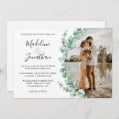 ミニマリスト・グリーンリー・ユーカリ結婚プタス・フォトズ・インビット 招待状 (正面/裏面)