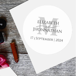 ミニマリスト・グレイ結婚モノグラム ラウンドシール