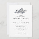 ミニマリスト グレーの山での結婚式 招待状 (正面)