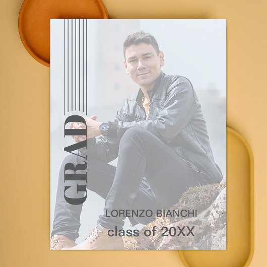 ミニマリスト・グレー卒業 ベラム紙招待状