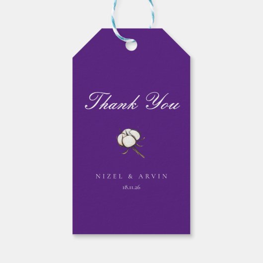 ミニマリスト コットン ダーク ヴィブラント パープル ウェディング ギフトタグ (裏面)