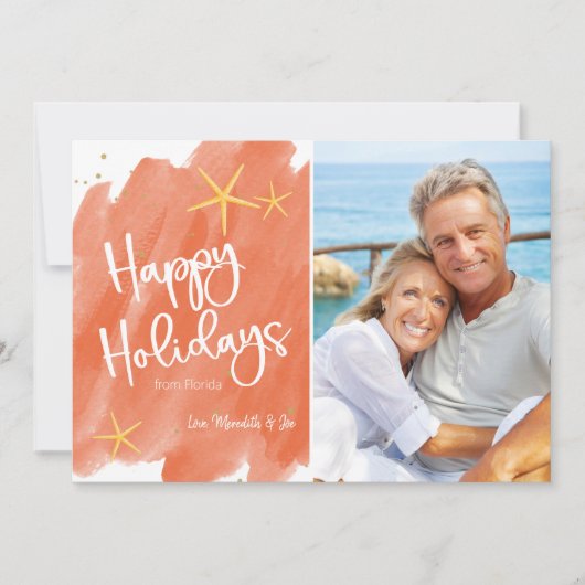 ミニマリスト コーラル&ゴールド ビーチ 水彩 ホリデー (正面)