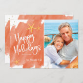 ミニマリスト コーラル&ゴールド ビーチ 水彩 ホリデー (正面/裏面)