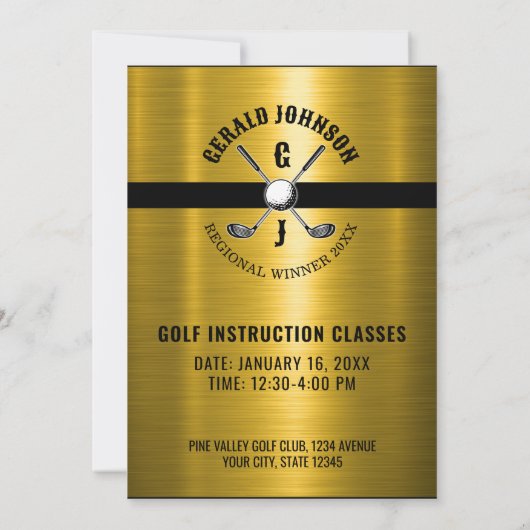 ミニマリスト ゴルフ モノグラム デザイン 招待状 (裏面)