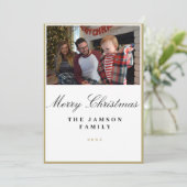ミニマリスト ゴールドフレーム ファミリー クリスマス フォトカード 招待状 (スタンド正面)