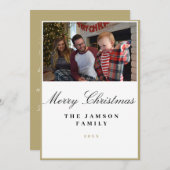 ミニマリスト ゴールドフレーム ファミリー クリスマス フォトカード 招待状 (正面/裏面)