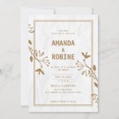 ミニマリスト ゴールドリーフ ウェディング 招待状 (正面)
