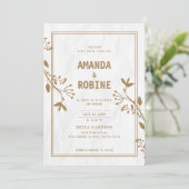 ミニマリスト ゴールドリーフ ウェディング 招待状 (スタンド正面)