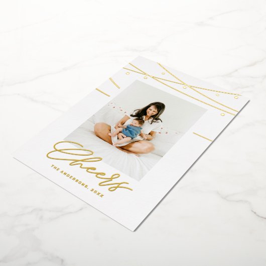 ミニマリスト ゴールド チェアーズ クリスマス | 新年の写真 箔シーズンカード (回転した状態)