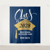 ミニマリスト ゴールド 卒業帽 スタイリッシュ スクリプト 卒業 タペストリー (正面)