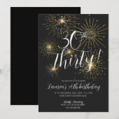ミニマリスト ゴールド 花火 30歳の誕生日パーティー 招待状 (正面/裏面)