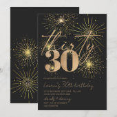 ミニマリスト ゴールド 花火 30歳の誕生日パーティー 招待状 (正面/裏面)