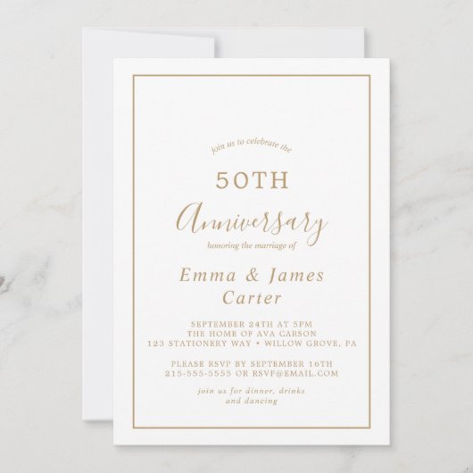 ミニマリスト ゴールド 50周年 結婚記念日 招待状 (正面)
