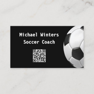 ミニマリスト サッカーボール ブラック QRコード サッカー コーチ 名刺