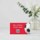 ミニマリスト サッカーボール 赤 QRコード サッカー コーチ 名刺 (スタンド正面)