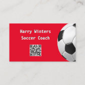 ミニマリスト サッカーボール 赤 QRコード サッカー コーチ 名刺 (正面)