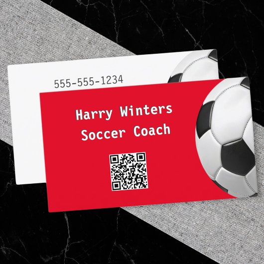ミニマリスト サッカーボール 赤 QRコード サッカー コーチ 名刺