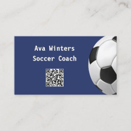 ミニマリスト サッカーボール 青 QRコード サッカーコーチ 名刺