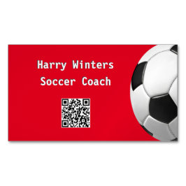 ミニマリスト サッカー ボール 赤 QRコード フットボール コーチ マグネット名刺