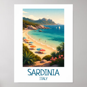 ミニマリスト サルデーニャ島 イタリア ヴィンテージ トラベル アート ポスター