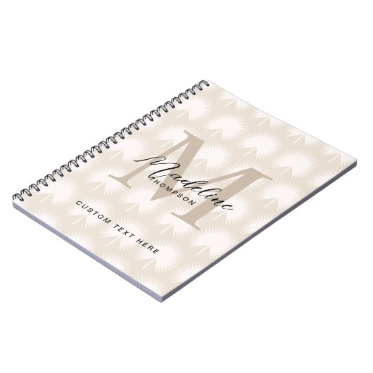 ミニマリスト シック ベージュ アナハウの葉のスクリプト モノグラム ノートブック (左側)