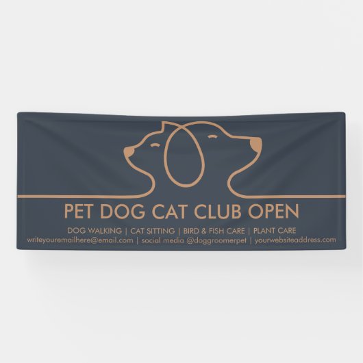 ミニマリスト シック ライン 犬と猫のロゴ 横断幕 (横)