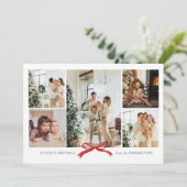 ミニマリスト シック レッド リボン フォト コラージュ ホリデー カード (スタンド正面)