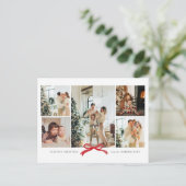 ミニマリスト シック レッド リボン フォト コラージュ ホリデー カード (スタンド正面)