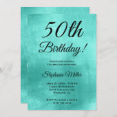 ミニマリスト シャイニー ターコイズ フォイル バースデー 招待状 (正面/裏面)