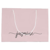 ミニマリスト シンプルな ブラッシュ ピンク モノグラム ガーリー スクリプト ラージペーパーバッグ (裏面)