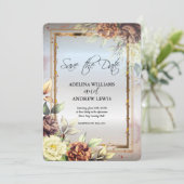 ミニマリスト シンプル シルバー フラワーズ ローズ, ゴールド フレーム 招待状 (スタンド正面)