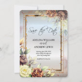 ミニマリスト シンプル シルバー フラワーズ ローズ, ゴールド フレーム 招待状 (正面)