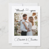ミニマリスト シンプル スクリプト ハート 2 フォト ウェディング サンキューカード (正面)