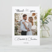 ミニマリスト シンプル スクリプト ハート 2 フォト ウェディング サンキューカード (スタンド正面)