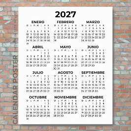 ミニマリスト シンプル ブラック 2027年 スペイン語 カレンダー ポスター