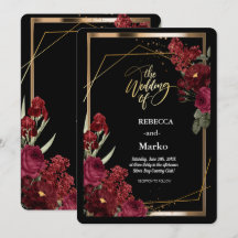 ミニマリスト シンプル レッド ローズ, ゴールド フレーム 招待状