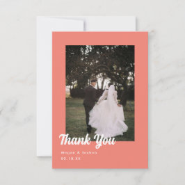 ミニマリスト・スクリプト・コーラルピンクの結婚式の写真 サンキューカード