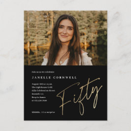 ミニマリスト スクリプト ゴールド 50歳 フォト バースデー ポストカード