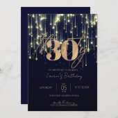 ミニマリスト スクリプト ネイビーとゴールド 30歳の誕生日 招待状 (正面/裏面)