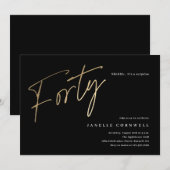 ミニマリスト スクリプト ブラックとゴールド 40歳の誕生日 招待状 (正面/裏面)