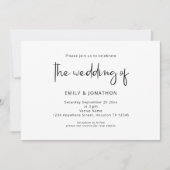 ミニマリスト スクリプト ブラック ホワイト QR コード ウェディング 招待状 (正面)