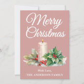 ミニマリスト スクリプト メリークリスマス ダスティ ローズ シーズンカード (正面)