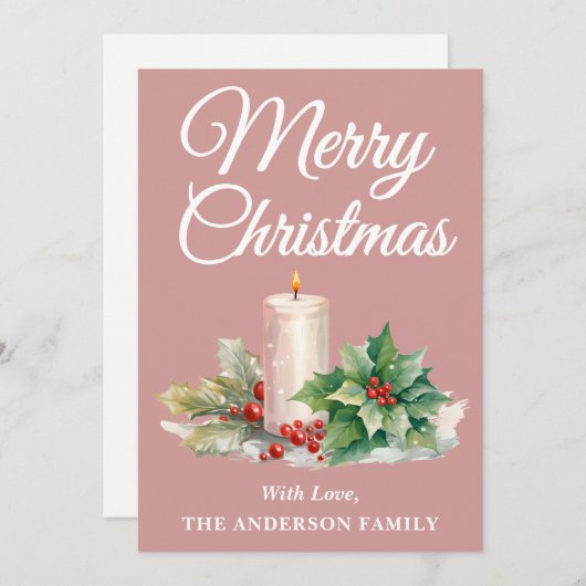 ミニマリスト スクリプト メリークリスマス ダスティ ローズ シーズンカード (正面/裏面)
