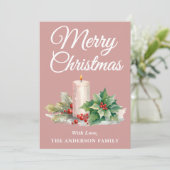 ミニマリスト スクリプト メリークリスマス ダスティ ローズ シーズンカード (スタンド正面)