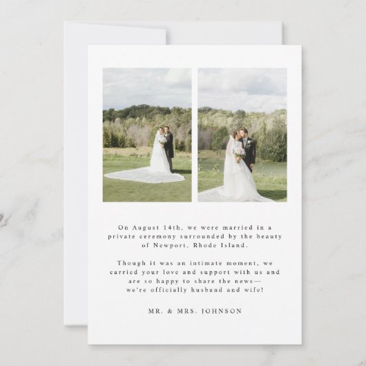 ミニマリスト スクリプト 3-フォト ウェディング エロープメント 案内状 (裏面)