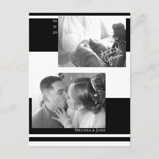 ミニマリスト ストライプ 黒と白のウェディング ポストカード (正面)