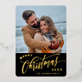 ミニマリスト スパークル クリスマス フォト ゴールド 箔シーズンカード (正面)