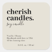 ミニマリスト ソイ キャンドル瓶 ベージュラベル スクエアシール (正面)